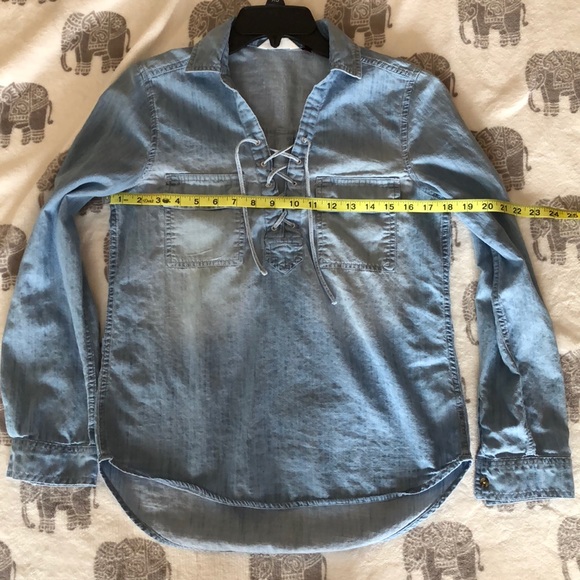 Authentic American Heritage Chambray Lace Up Top - Picture 5 of 6